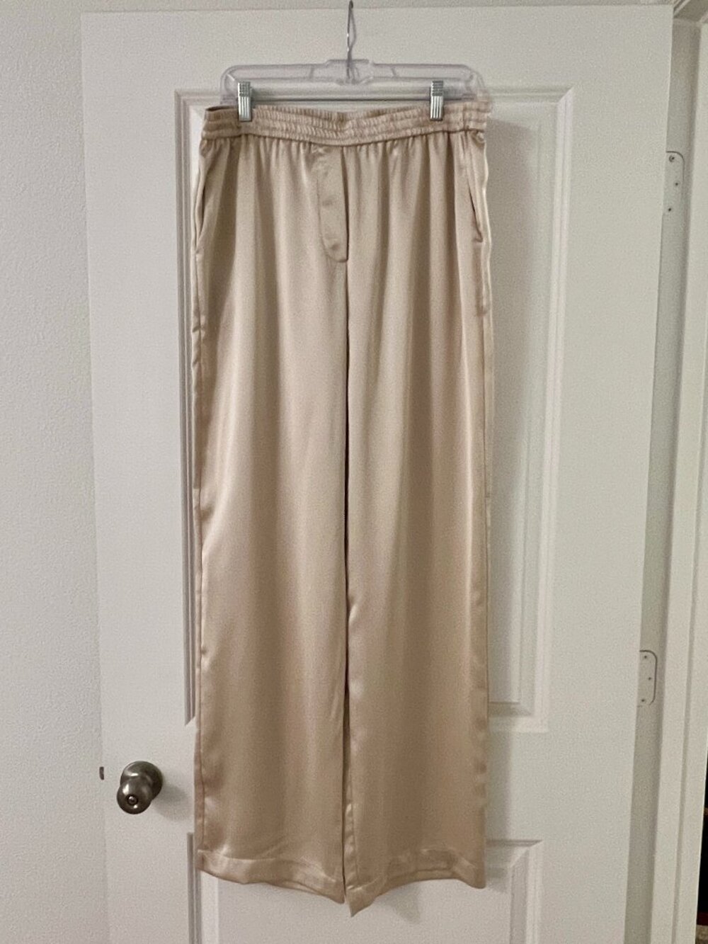 Mango White Ivory Satin Trouser Pants, NEW